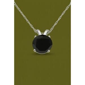 1ct Black Diamond Solitaire Pendant | 14K White Gold | Gift Box Appraisal Card